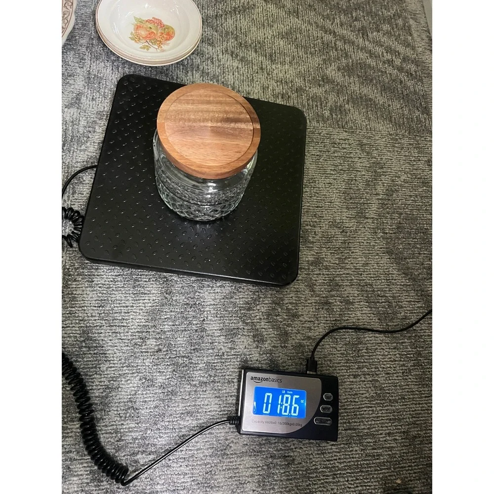 Diamond Pattern Glass Canister with Wood Lid Airtight Storage Jar Clear